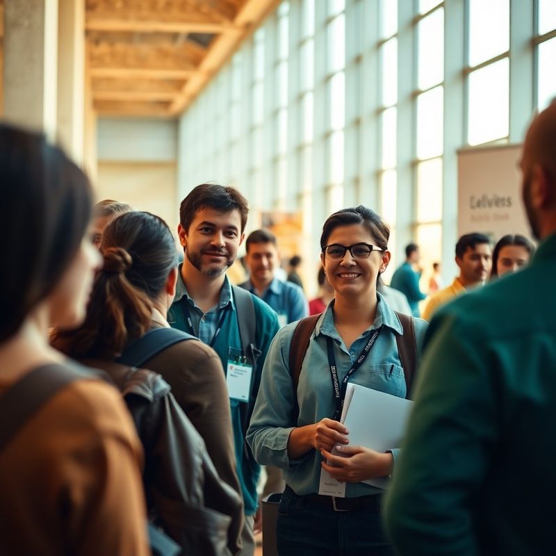 Trabajadores españoles en una feria de empleo en un espacio moderno con luz natural
