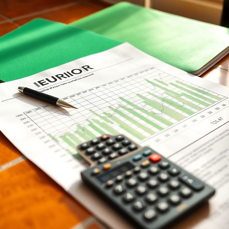 Gráfico impreso del euríbor sobre un escritorio con calculadora y carpeta verde